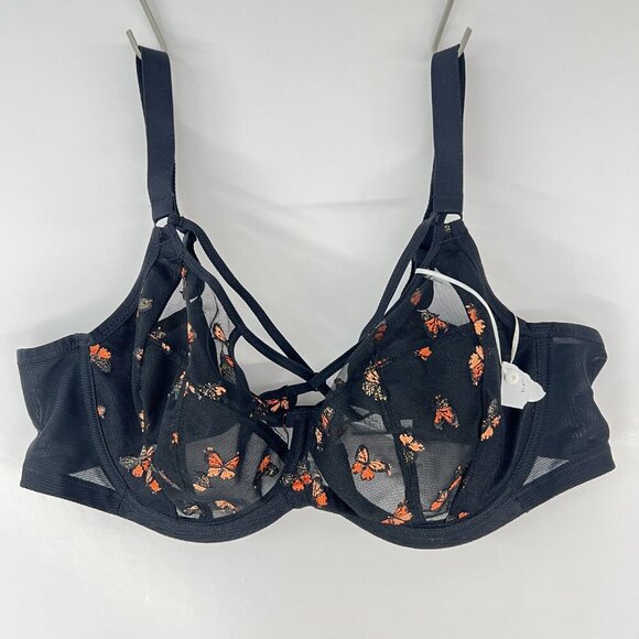 40DD- NWT Elomi Sachi Plunge Sexy Strappy Underwire Bra in Black‎ Butterfly - Picture 8 of 9